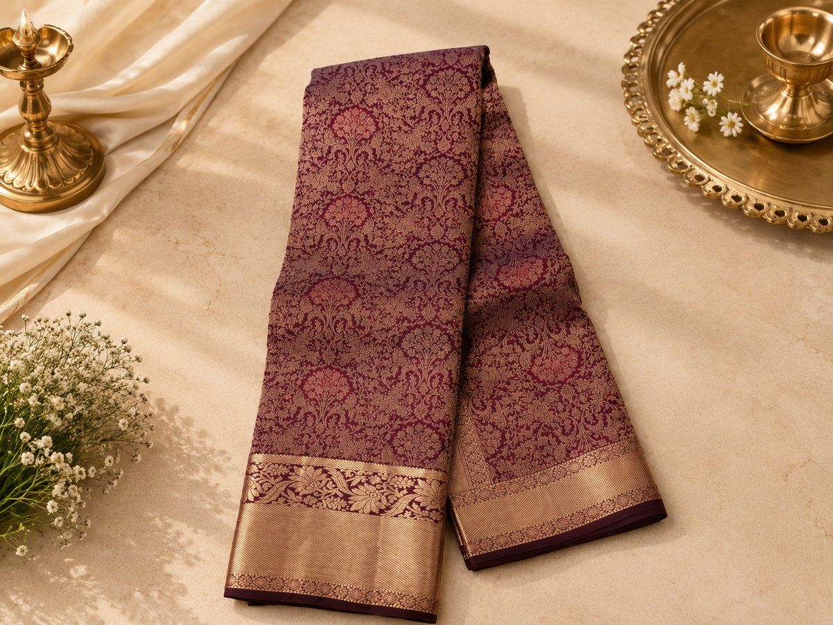 Shymali cocoa Pure Kanchipuram Silk Saree
